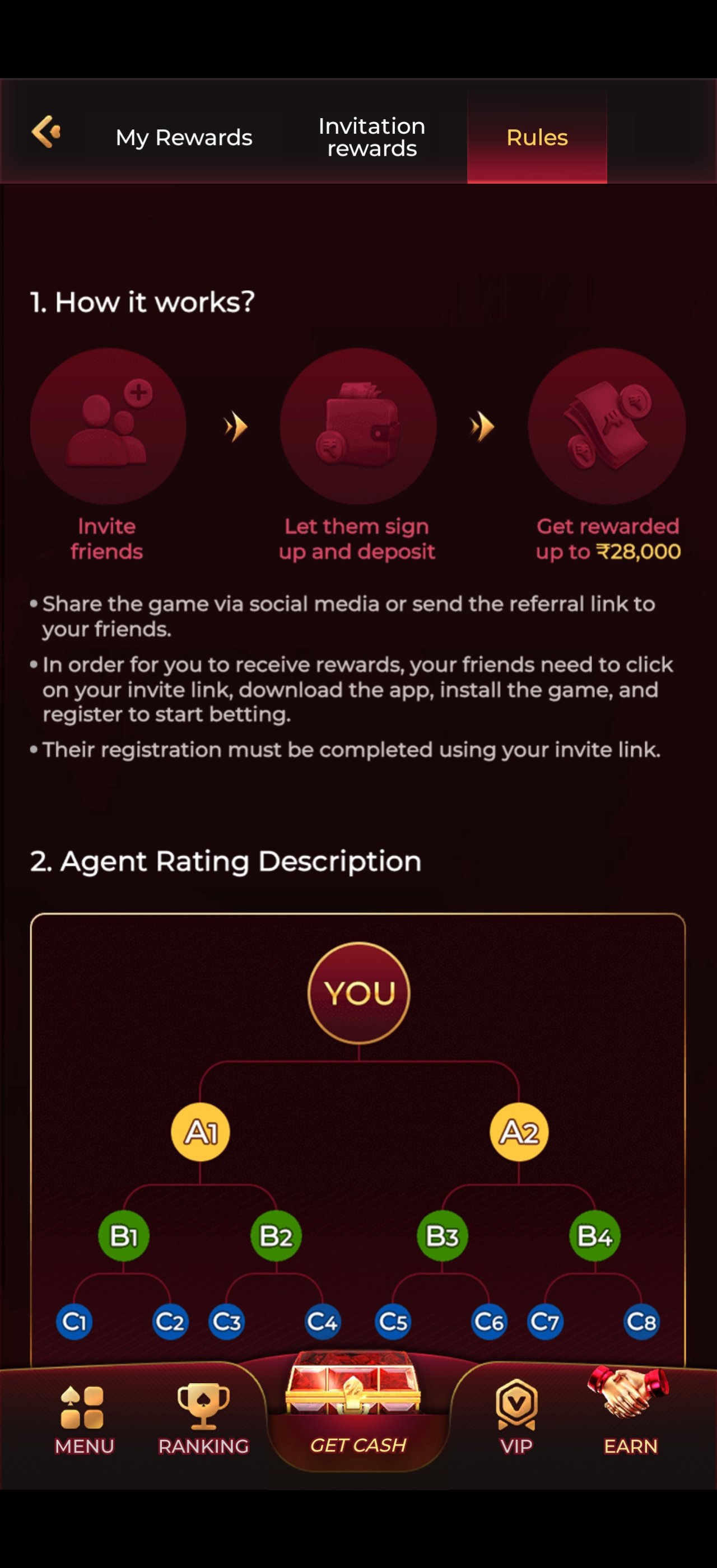 Y1 Game wallet and deposit screen with UPI options